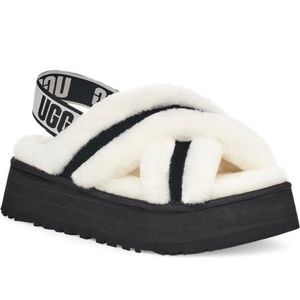 Authentic Ugg Platform Slides Black and White - REAL WOOL